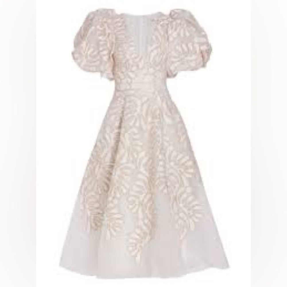 ISO Aje Botanical Applique Puff-Sleeve Midi-Dress